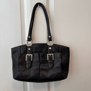 Tignanello leather women’s black handbag zipper inside zipper outside one flaw